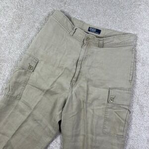 Polo Ralph Lauren Mens 35x34 (Fit 35x29) Cargo Pants Tan 100% Linen Safari Khaki